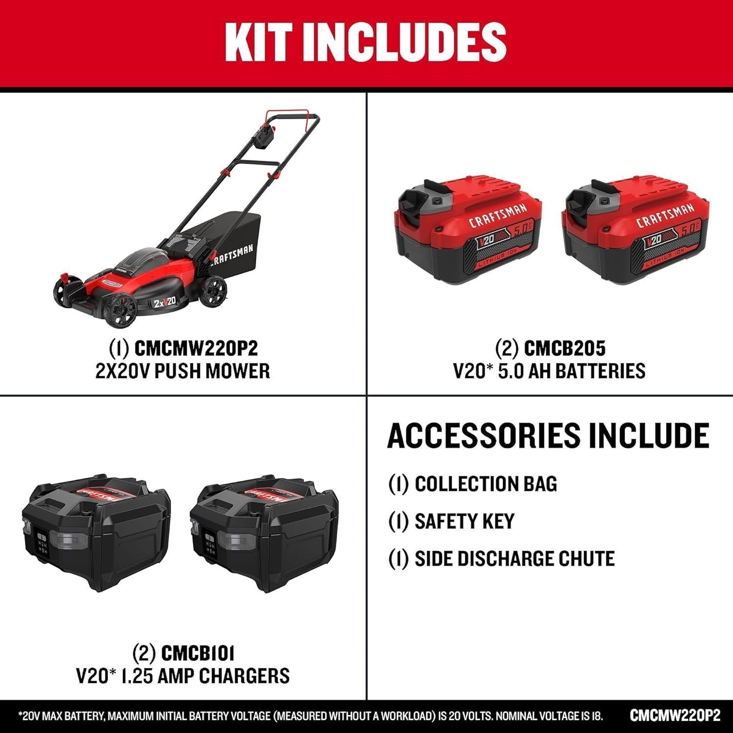 CRAFTSMAN V20 20-Inch Cordless Push Lawn Mower