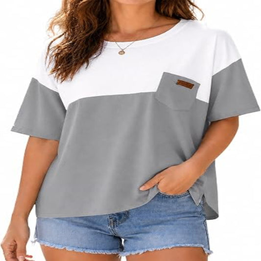 Borvex Premium Grey & White Color Block Oversized Pocket T-Shirt