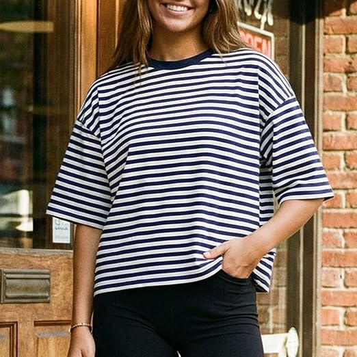 Borvex Classic Black & White Striped Oversized T-Shirt