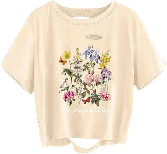 Borvex Floral Journey Distressed Oversized T-Shirt
