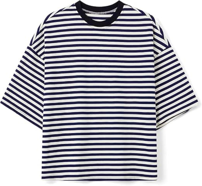 Borvex Classic Black & White Striped Oversized T-Shirt