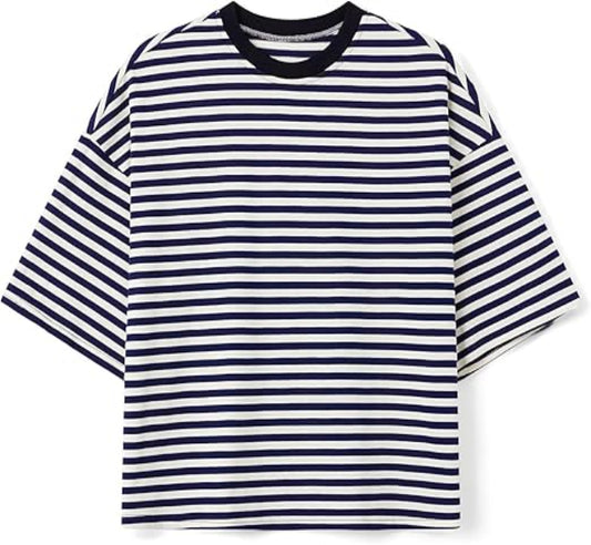 Borvex Classic Black & White Striped Oversized T-Shirt