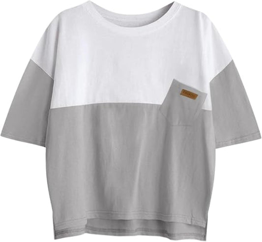 Borvex Premium Grey & White Color Block Oversized Pocket T-Shirt