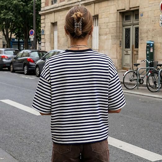 Borvex Classic Black & White Striped Oversized T-Shirt