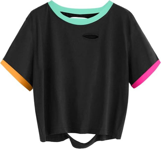 Borvex Neon Trim Distressed Oversized T-Shirt