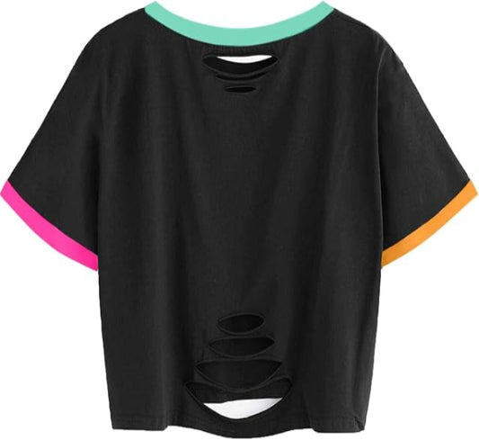 Borvex Neon Trim Distressed Oversized T-Shirt