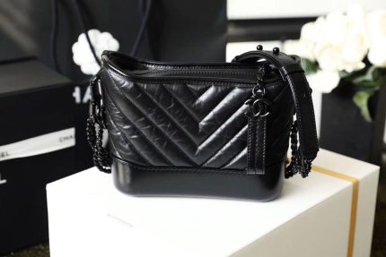 Chanel Chevron Gabrielle Hobo Bag 20cm Aged Calfskin Leather Spring/Summer Act 1 Collection, So Black