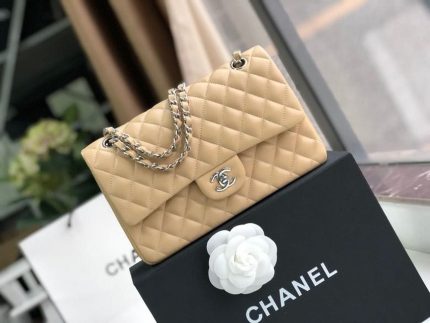 Chanel Classic Flap Bag 30cm Silver Hardware Lambskin Leather Spring/Summer Collection Beige