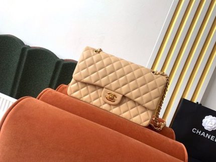 Chanel Classic Flap Bag 25cm Silver Hardware Lambskin Leather Spring/Summer Collection Beige