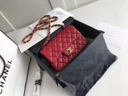 Chanel Classic Flap With Charm Chain With CC Details On Strap Bag Gold Hardware Lambskin Leather Spring/Summer Collection Red