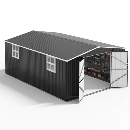 Polar Aurora 12 ft. W x 18 ft. D Large Outdoor Metal Shed, All-Steel Construction with Windows and Lockable Doors
