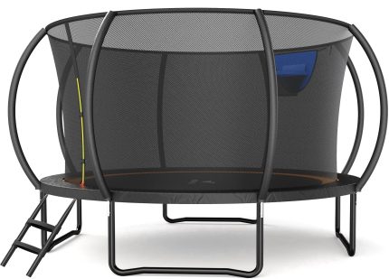 MERACH 14FT Pumpkin Outdoor Trampoline with Safety Enclosure Net, Basketball Hoop & Ladder, Heavy Duty Backyard Trampoline for Kids & Adults